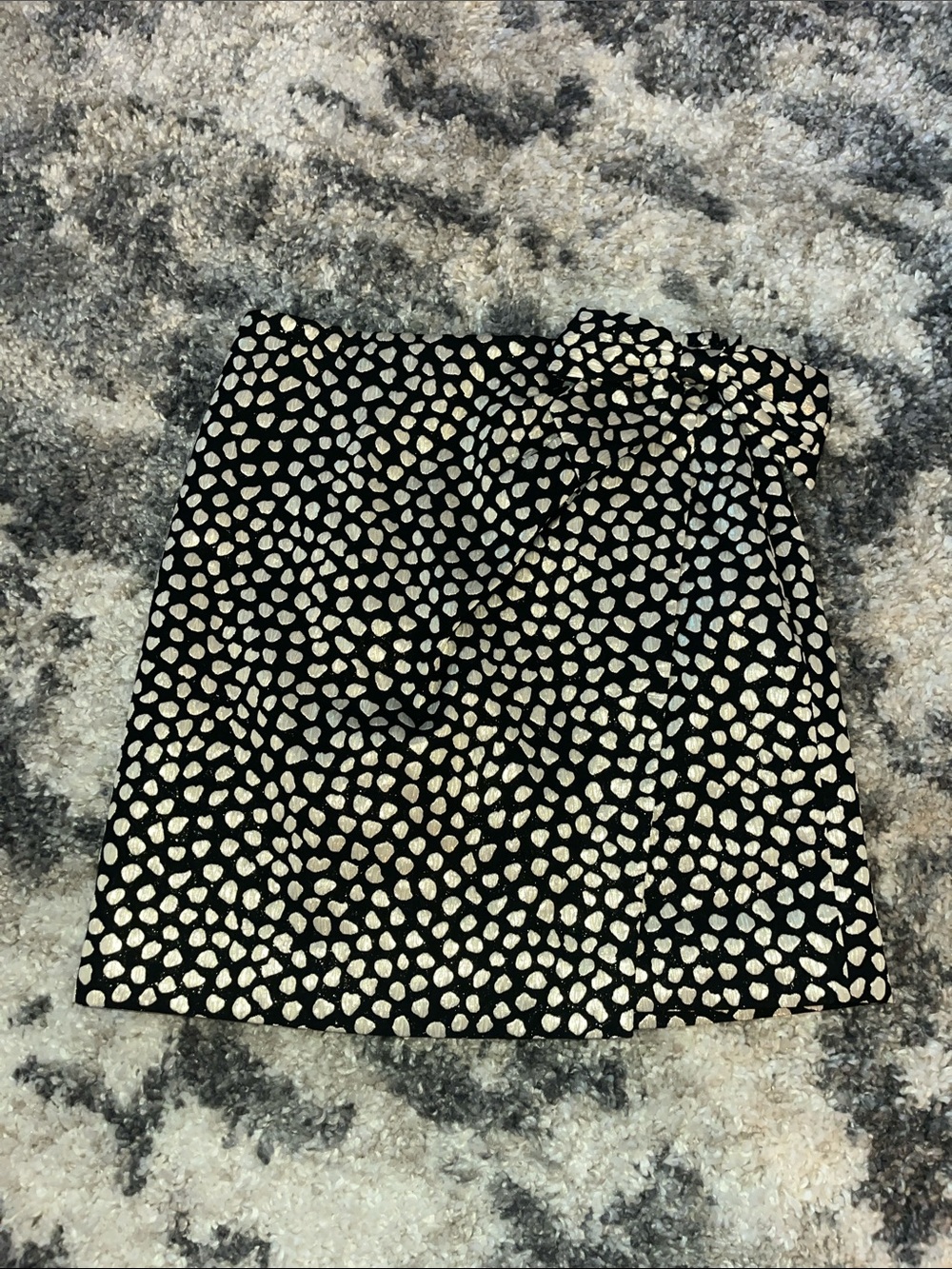 J. Crew Black Mini Skirt with Metallic Gold Dot Print and Tie Waist